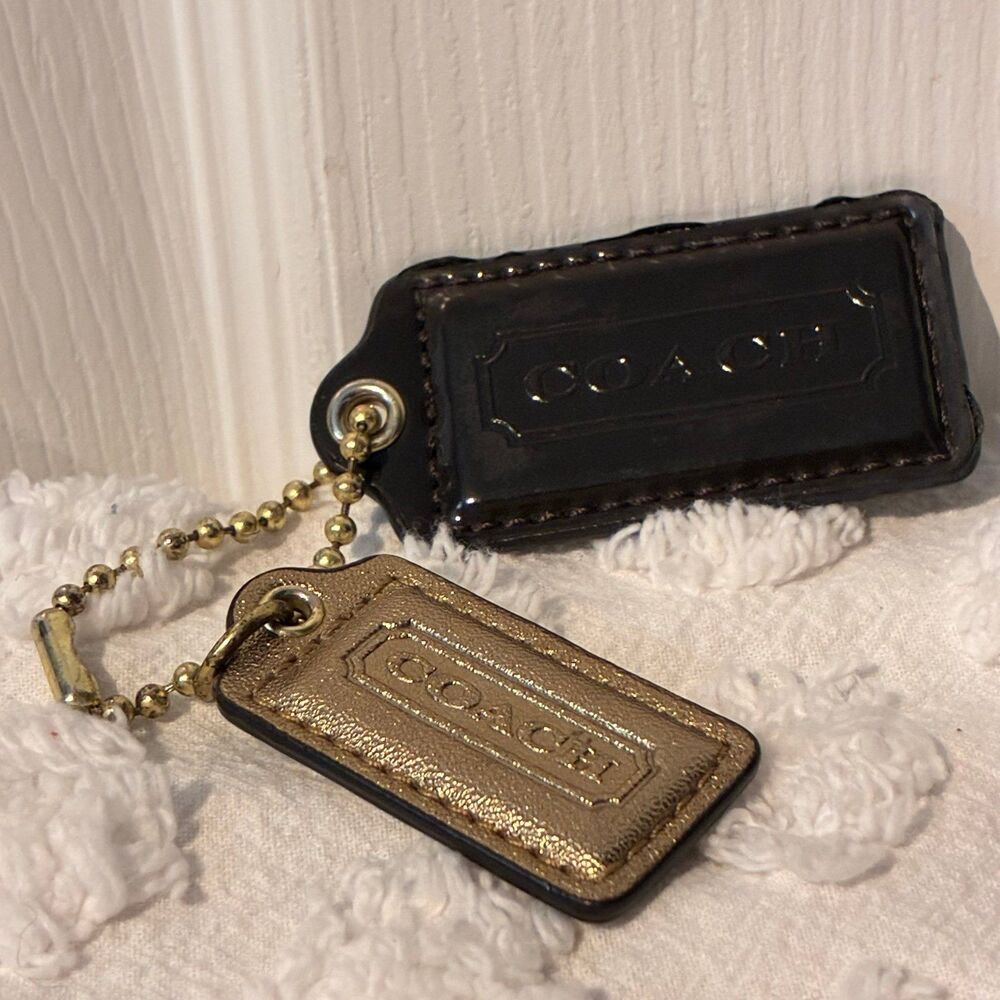 Coach Bag Charm Patent Leather Dark Brown Leather Gold